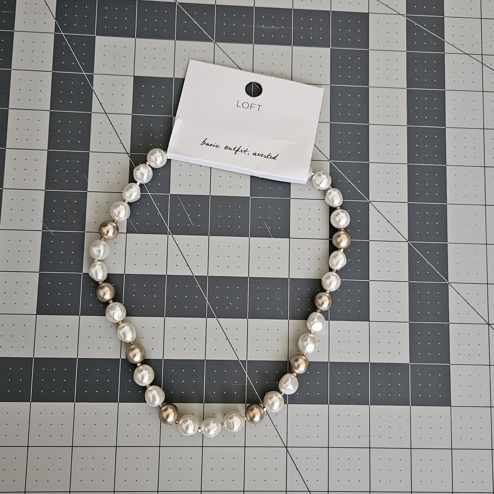 LOFT Faux Pearl Gold Beaded Necklace